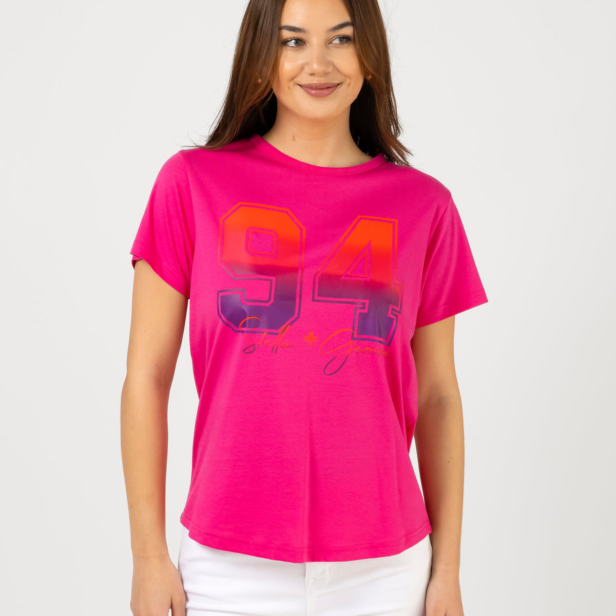 Mimi Stripe Tee, Hot Pink