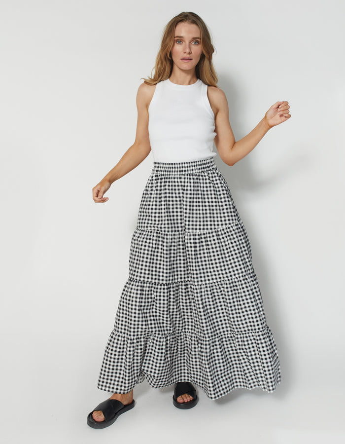 DEAR SUTTON Mika Skirt Black White Gingham