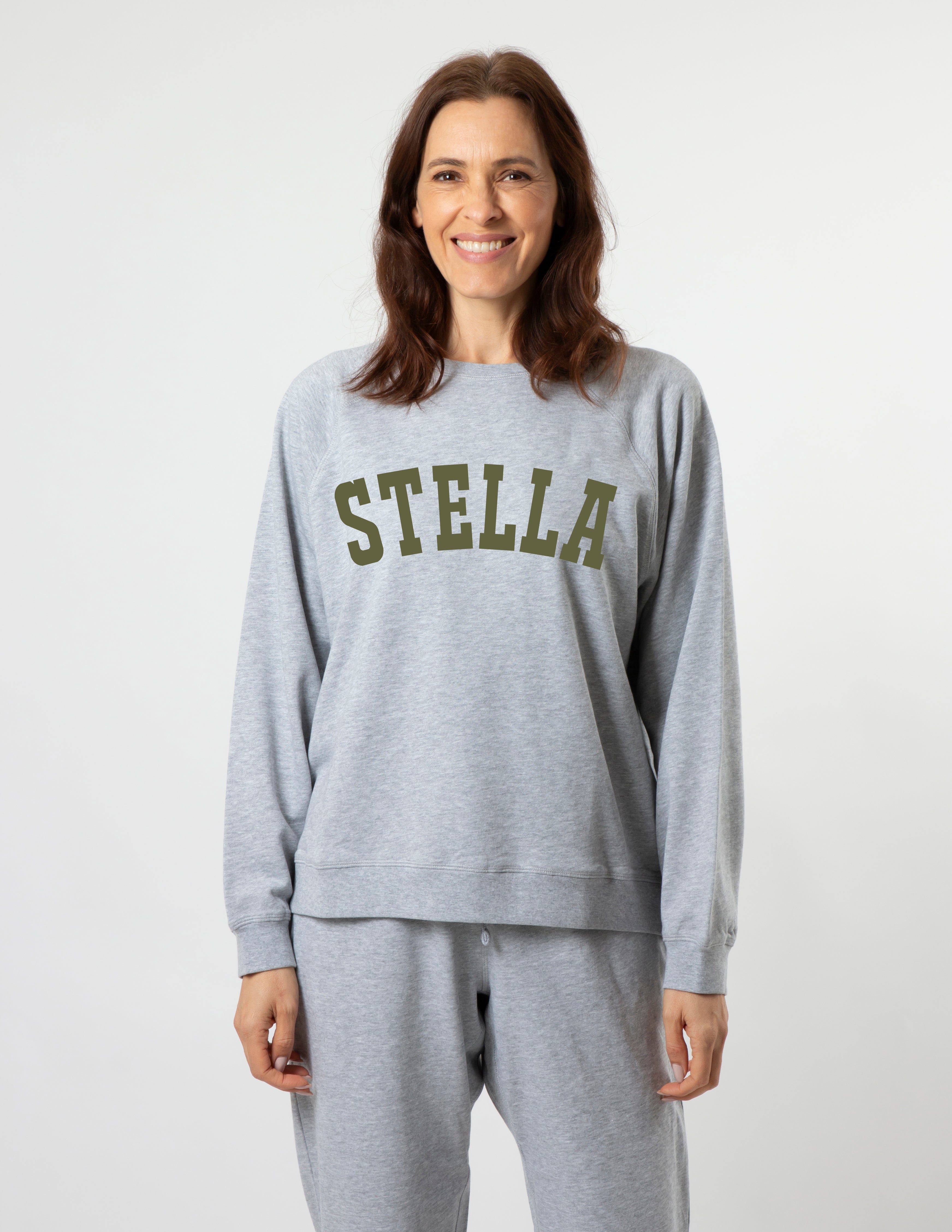 STELLA ESSENTIALS Everyday Sweater Grey With Khaki Logo