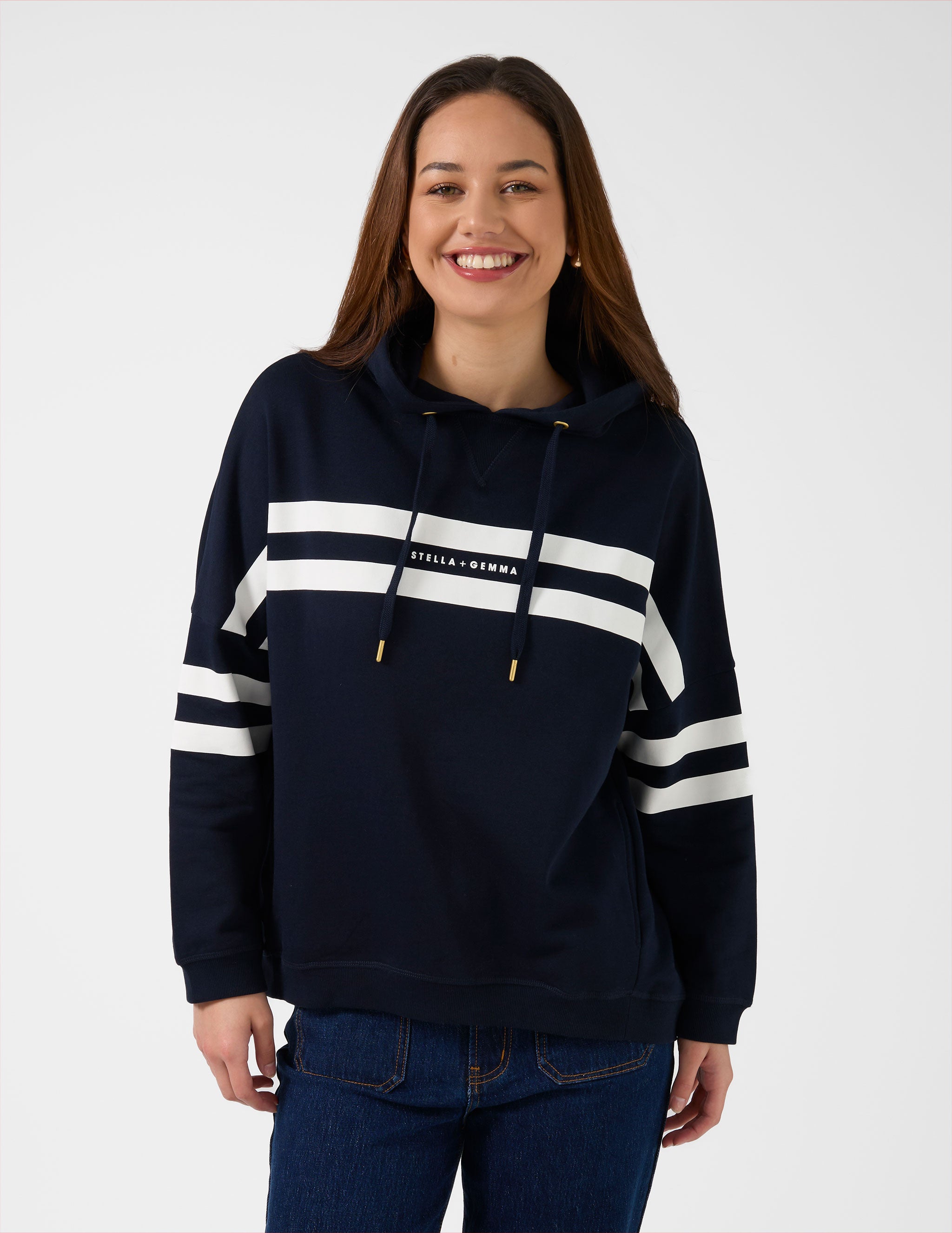 Newport Hoodie Banner Logo - Navy – Stella+Gemma