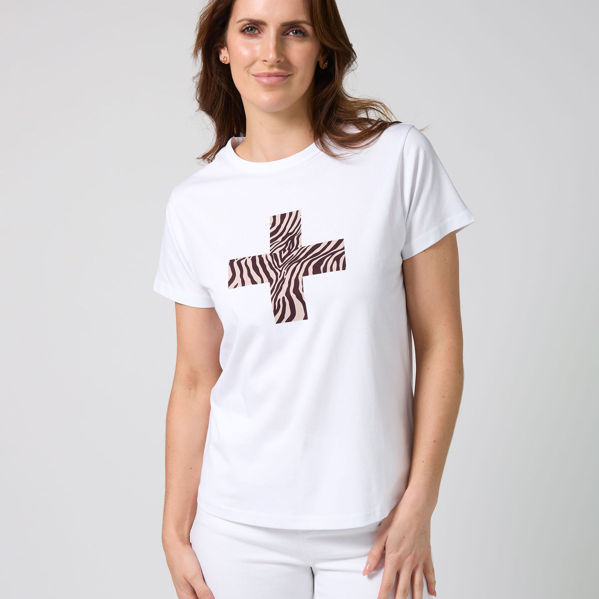 Ace Tee Merlot Zebra Cross - White – Stella+Gemma